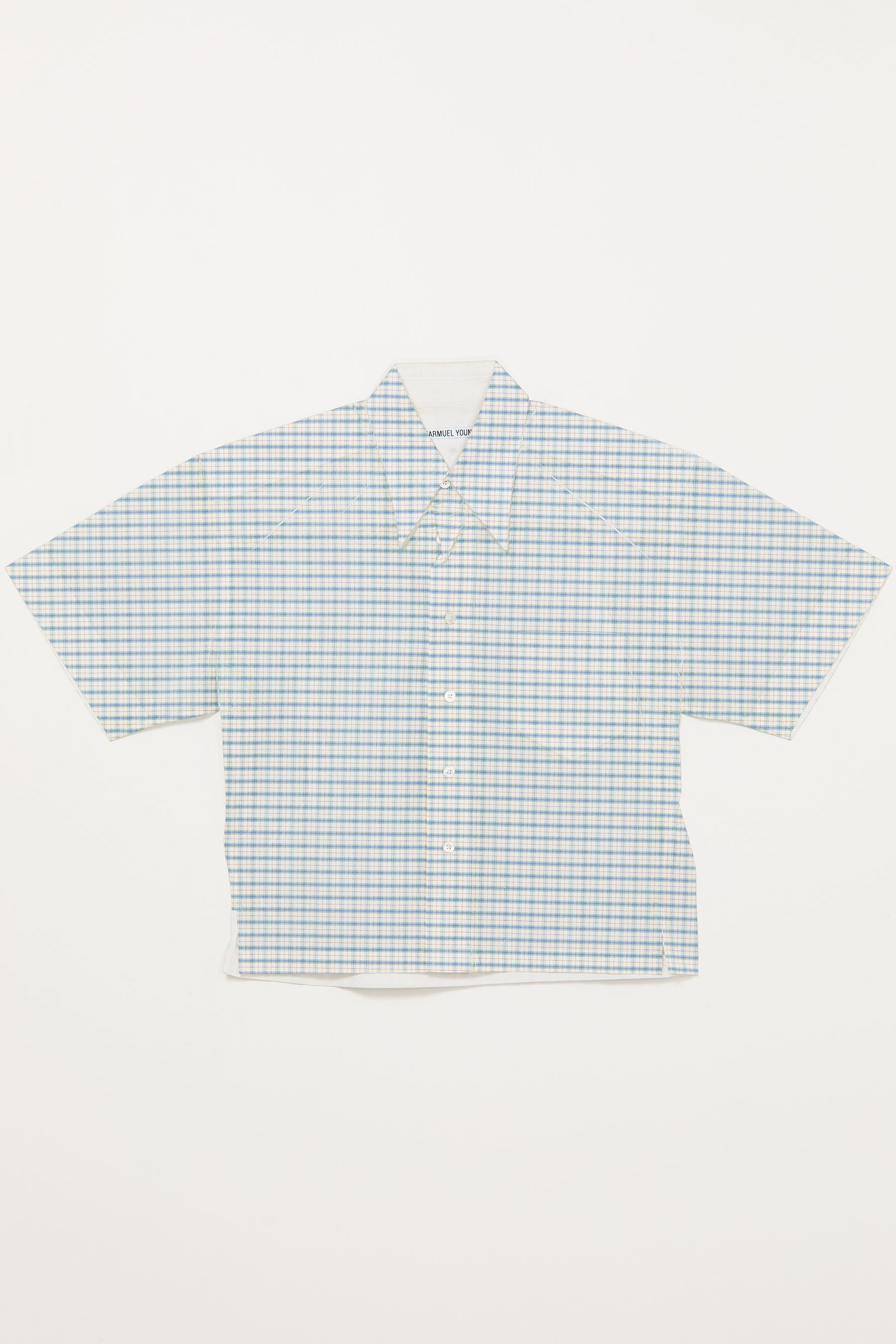 Blue Trapezium Printed Check Short Sleeved Cropped Shirt