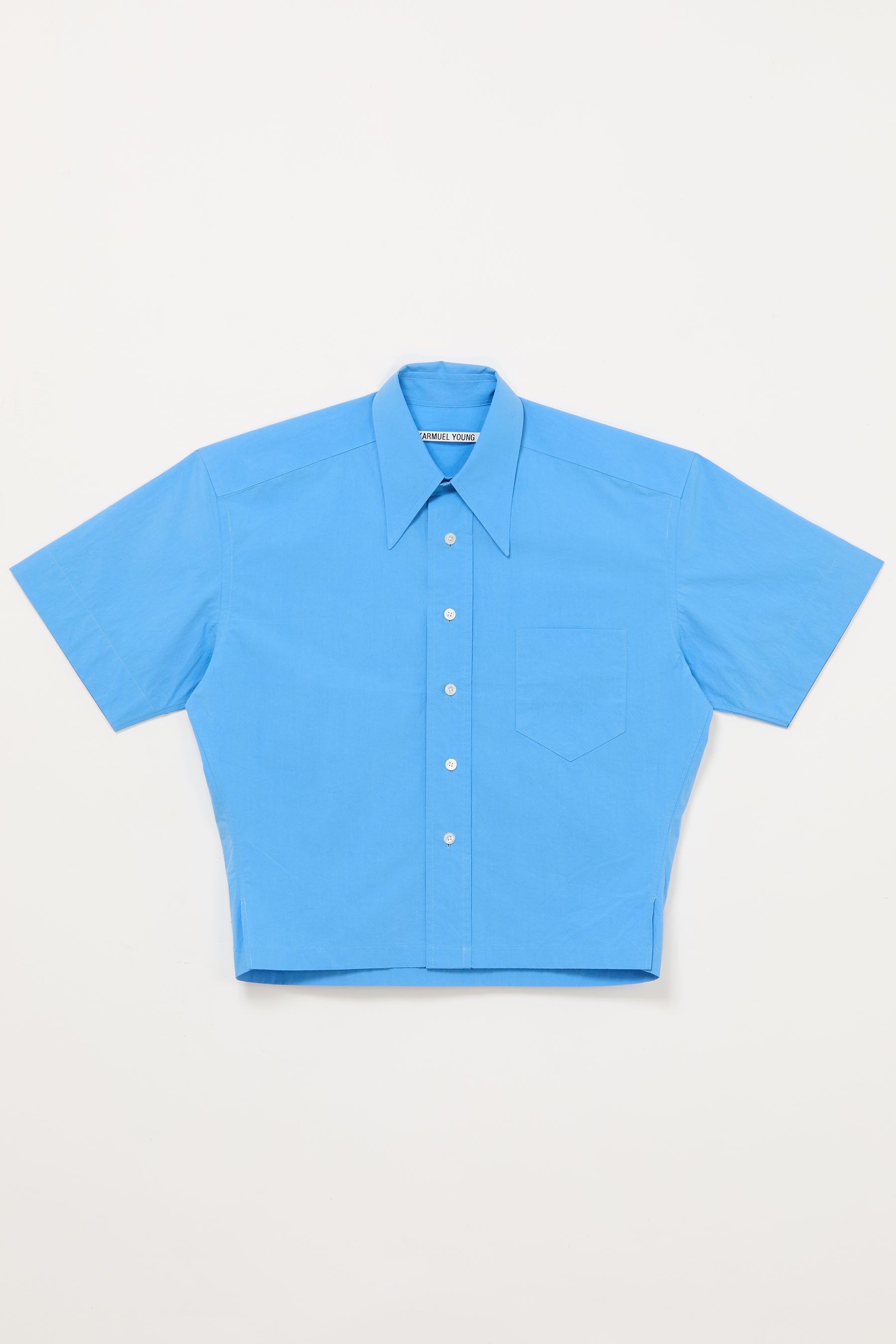 Blue Trapezium Short Sleeved Cropped Shirt