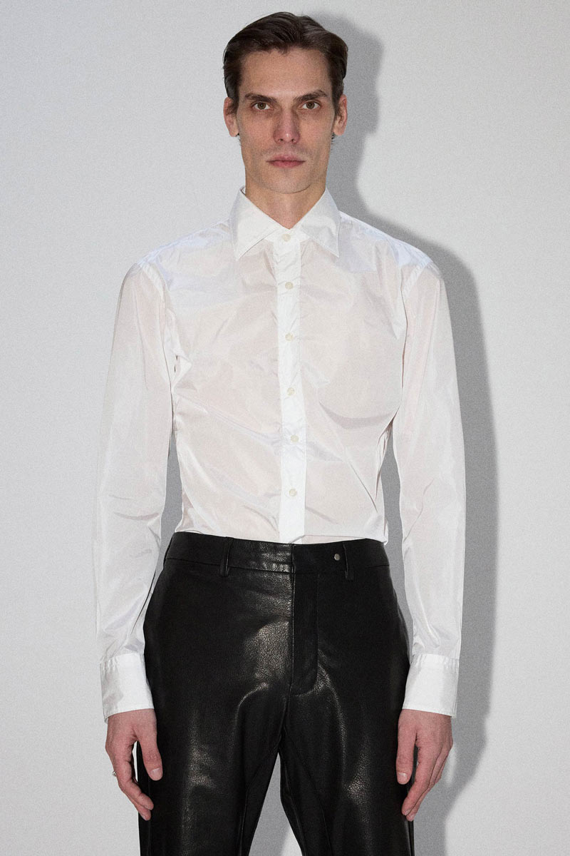 White Trapezium Nylon Dress Shirt