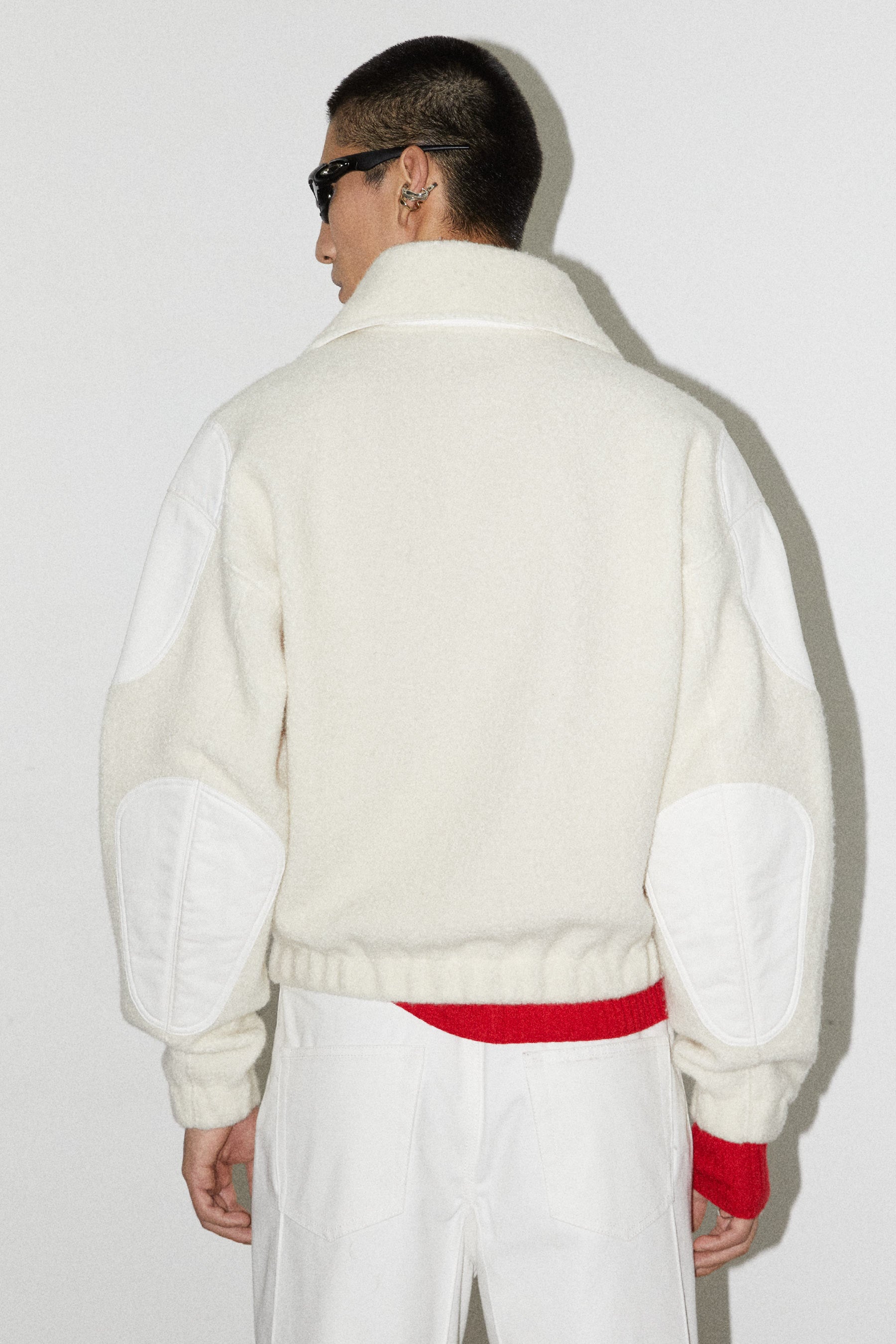 White Strong Arm Furry Padded Zip Sweatshirt