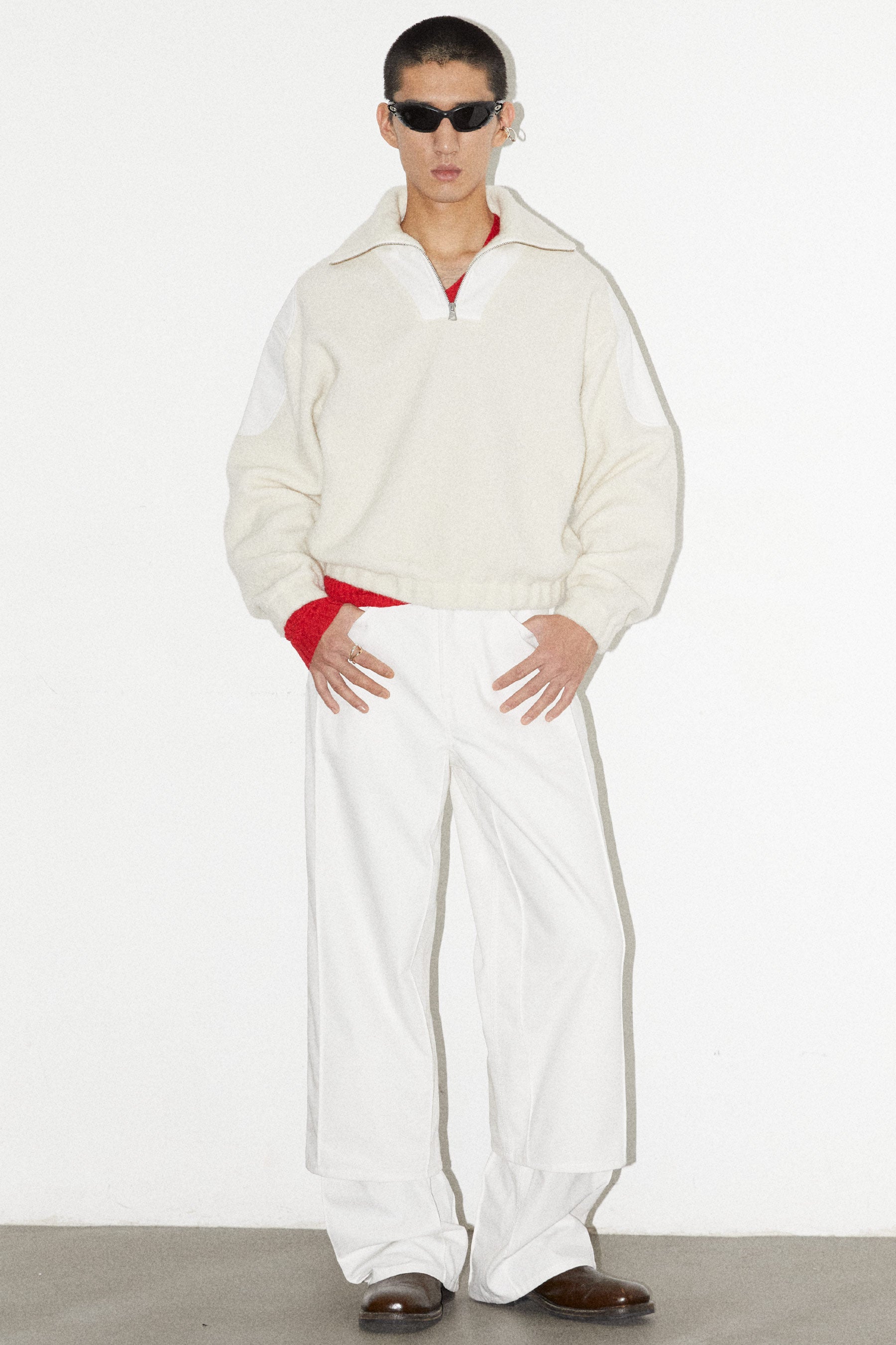 White Strong Arm Furry Padded Zip Sweatshirt