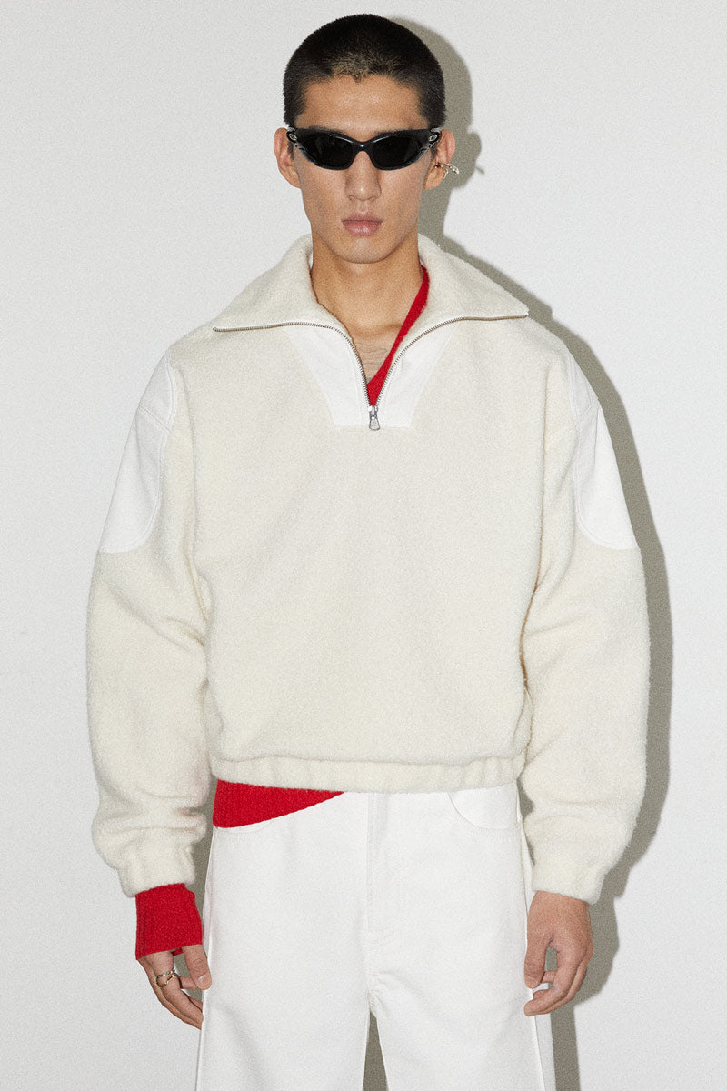 White Strong Arm Furry Padded Zip Sweatshirt