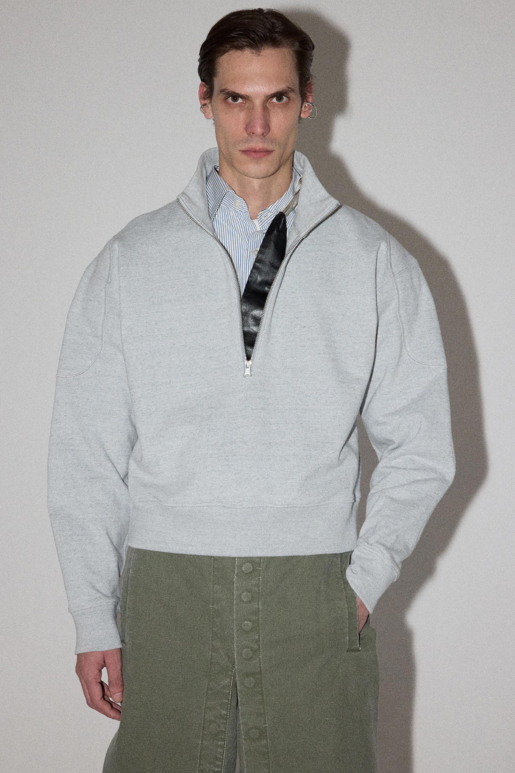 Light Grey Strong Arm Zip Neck Sweater