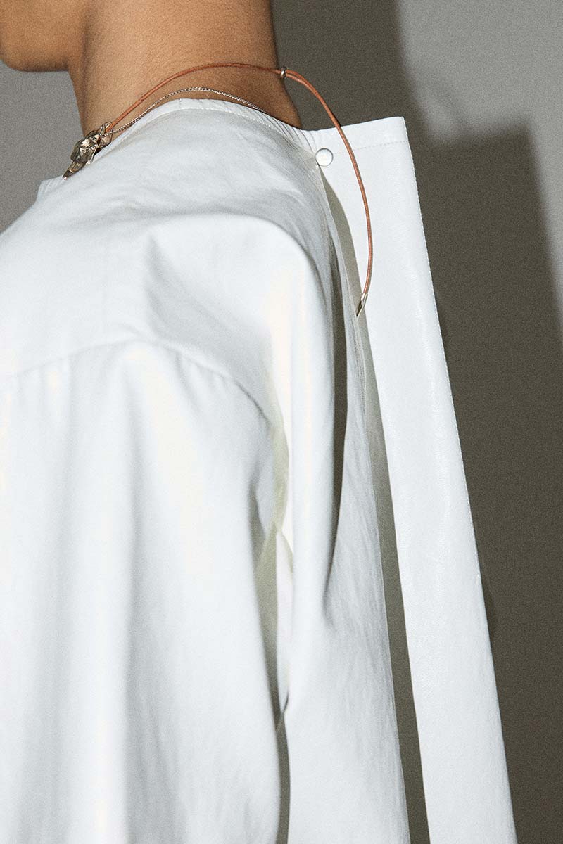 White Square Alt-Leather T-shirt with Adjustable Neckline