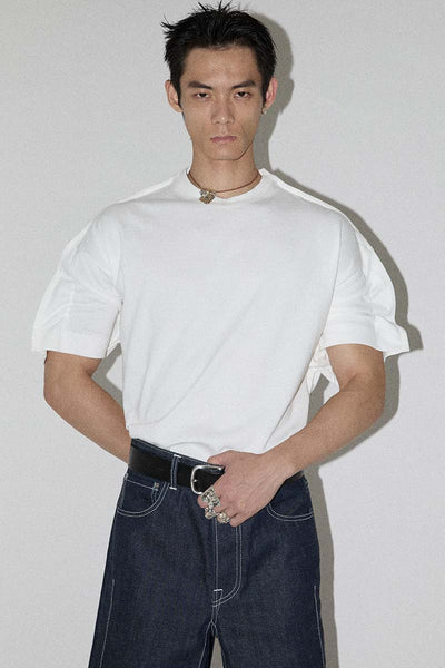 White Square XY-plane Sleeves-holder T-shirt