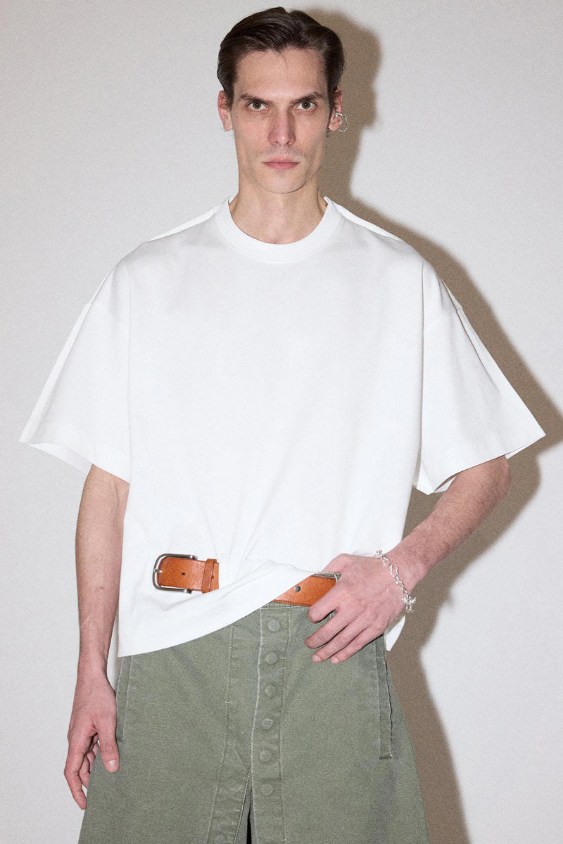 White Square XY-plane Belt T-shirt