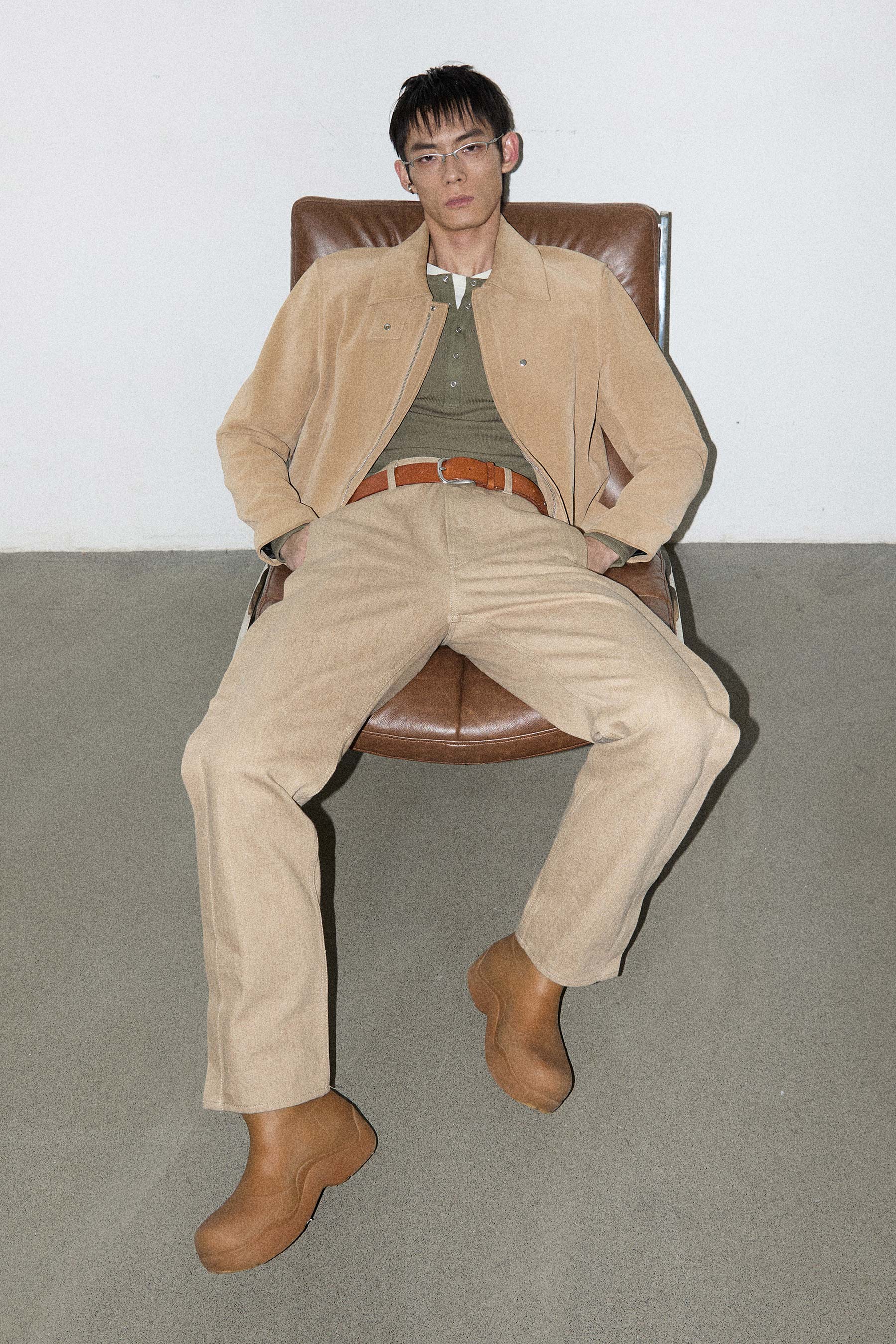 Khaki Second Skin Hanley Neck Buttoned T-shirt
