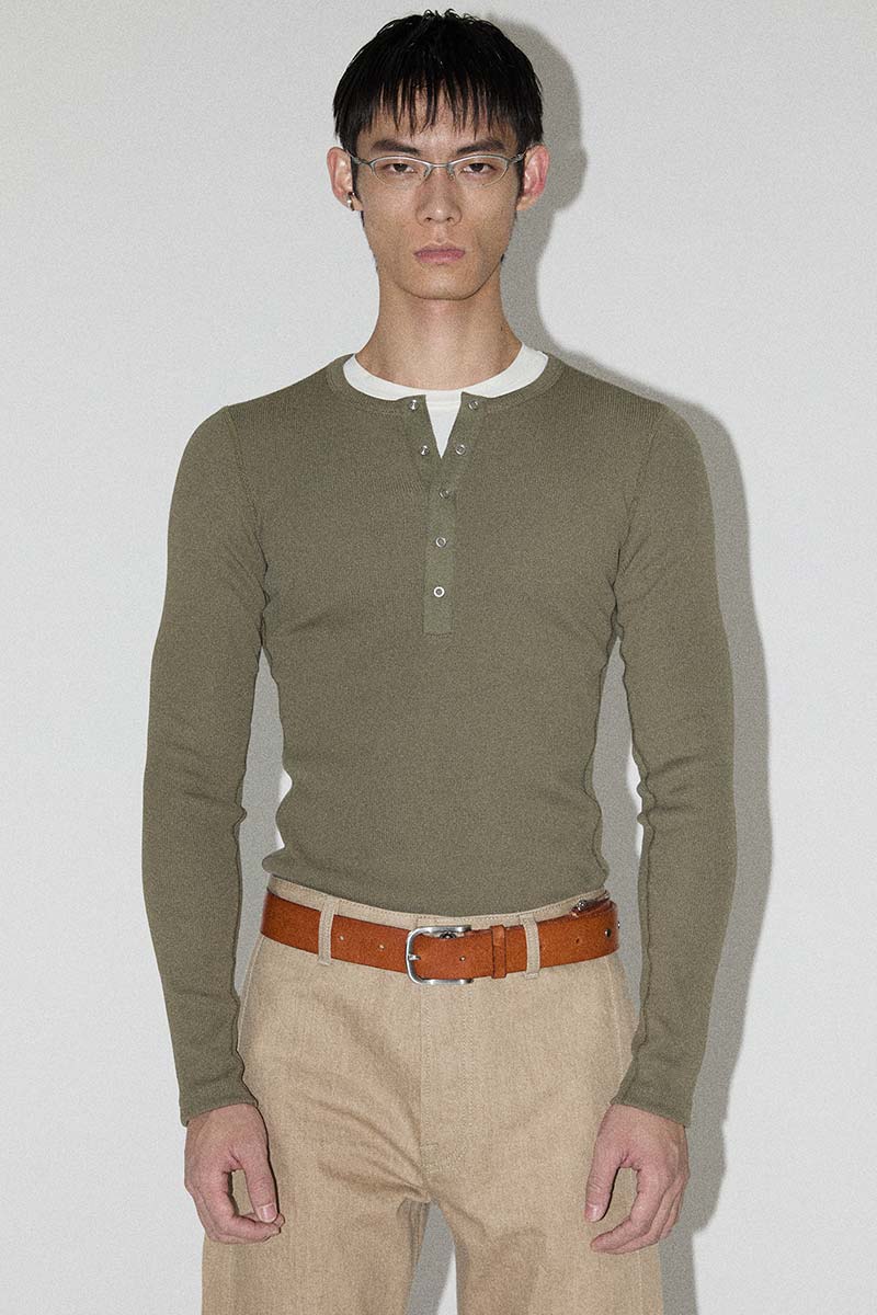 Khaki Second Skin Hanley Neck Buttoned T-shirt