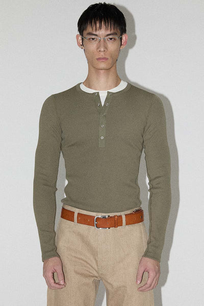 Khaki Second Skin Hanley Neck Buttoned T-shirt