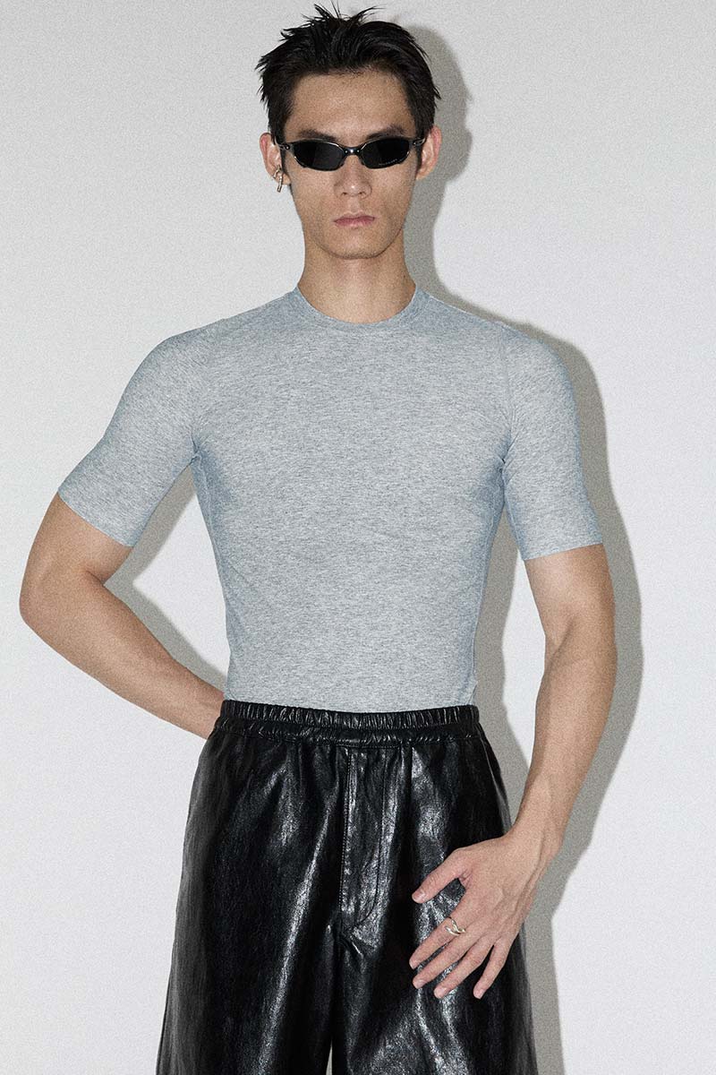 Grey Second Skin Short-sleeves Body Tight
