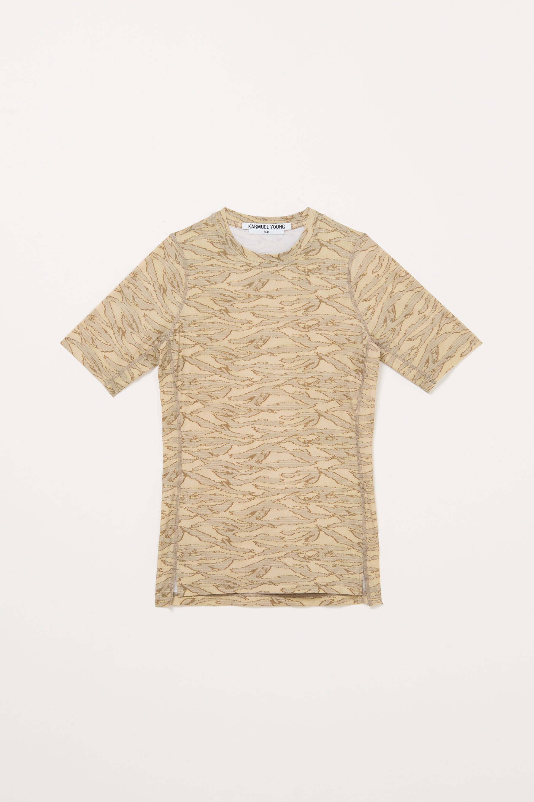 Beige Camouflage Print Second Skin T-shirt