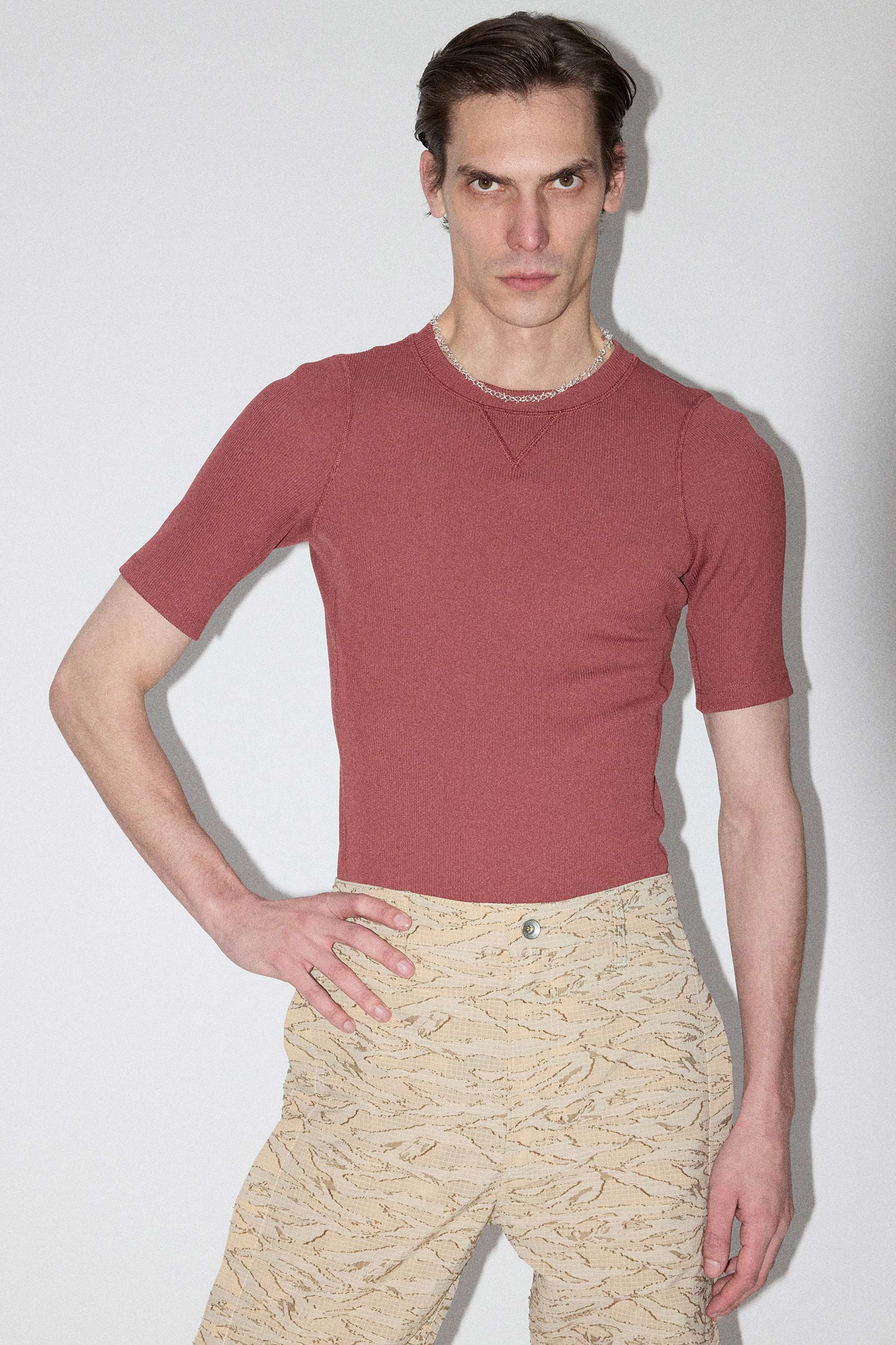 Pink Second Skin V Insert Rib T-shirt