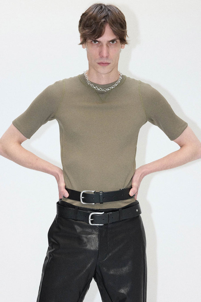 Khaki Second Skin V Insert Rib T-shirt
