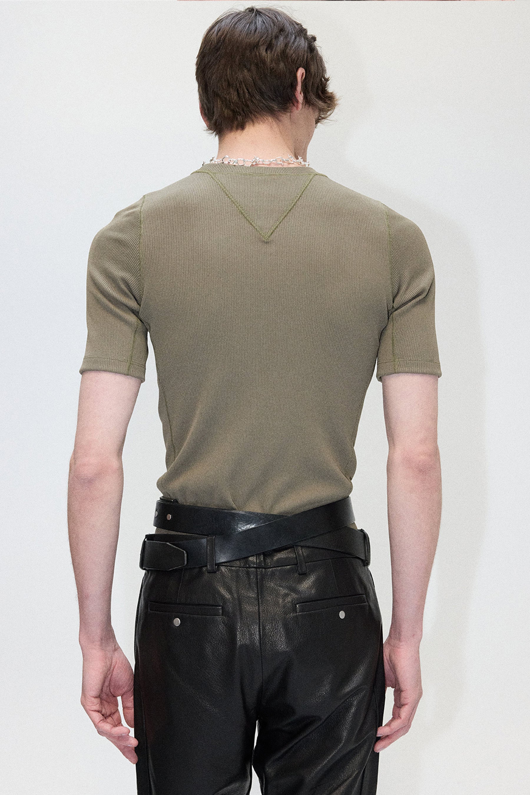 Khaki Second Skin V Insert Rib T-shirt