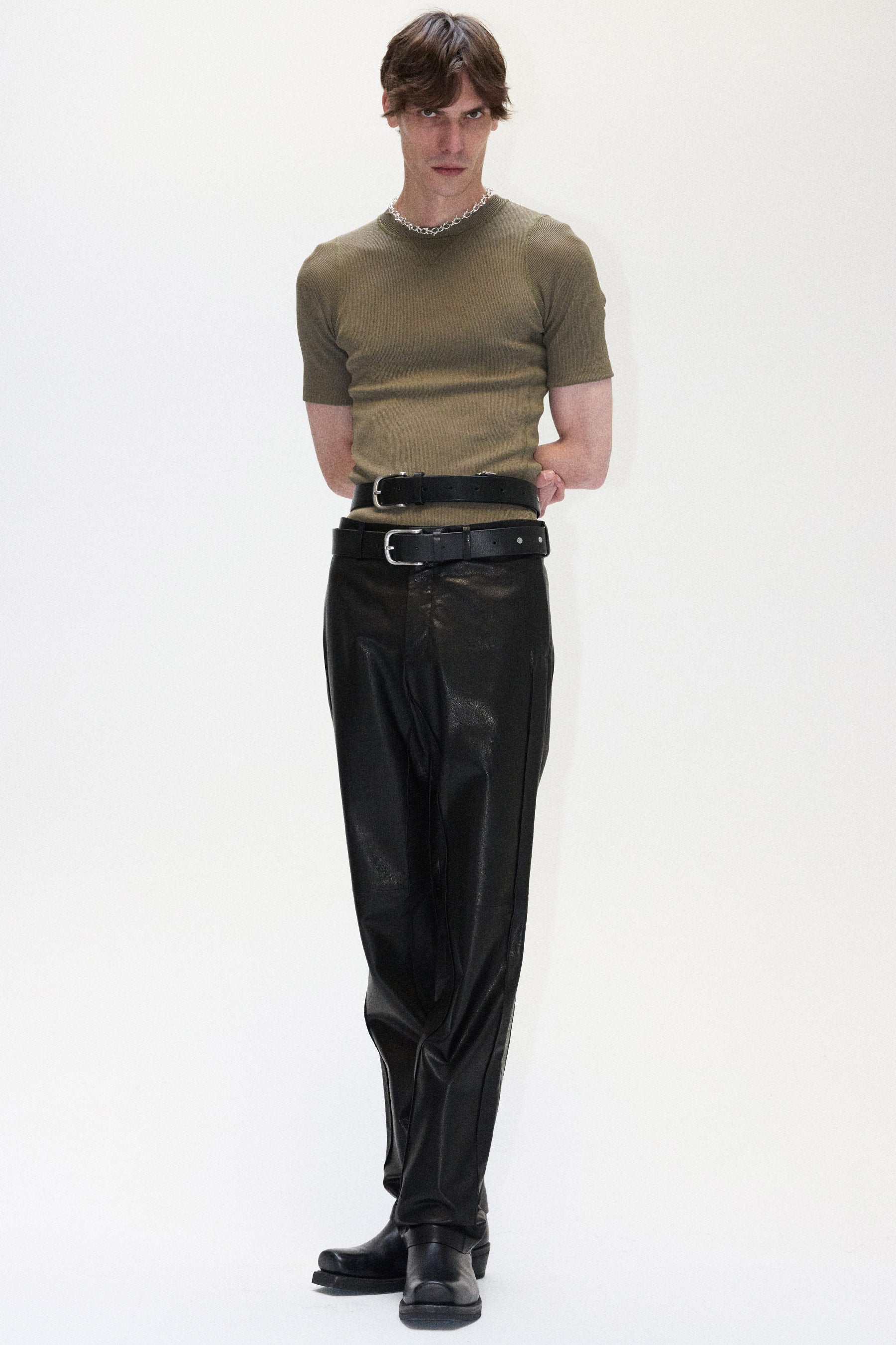 Khaki Second Skin V Insert Rib T-shirt