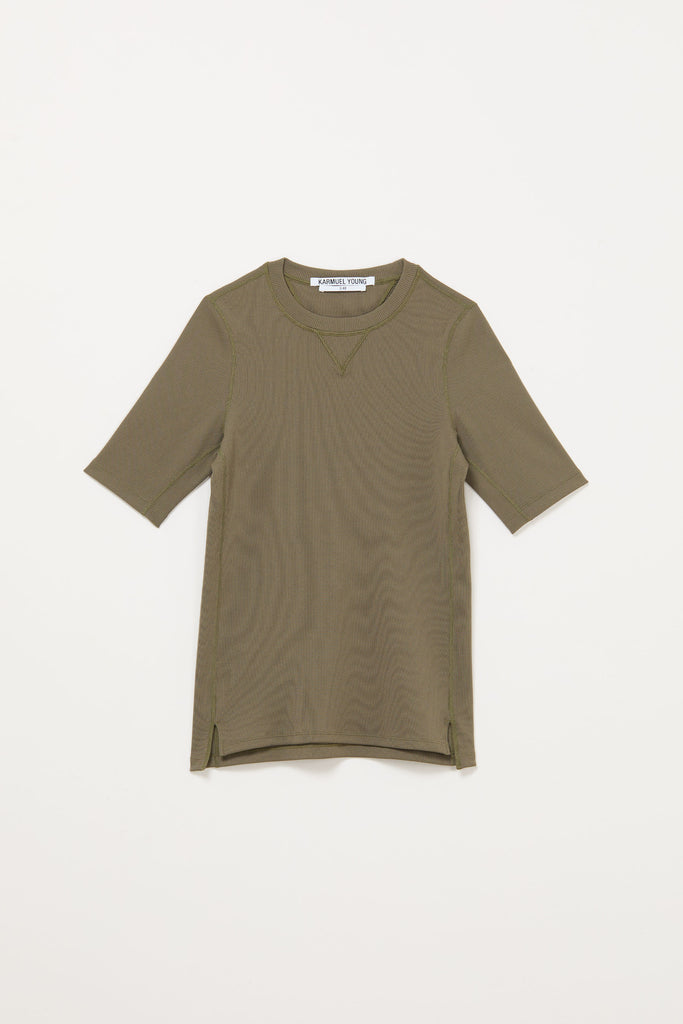 Khaki Second Skin V Insert Rib T-shirt