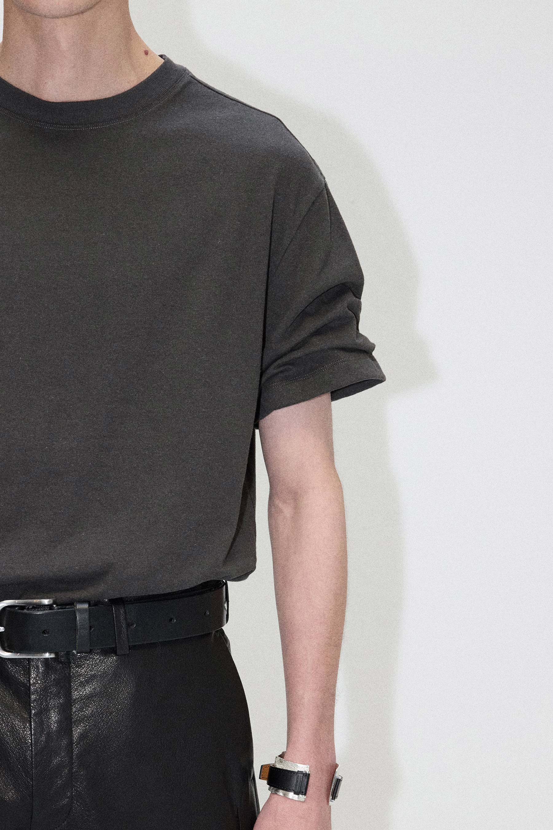 Dark Grey Wide Shoulder Roll Up Sleeve T-shirt