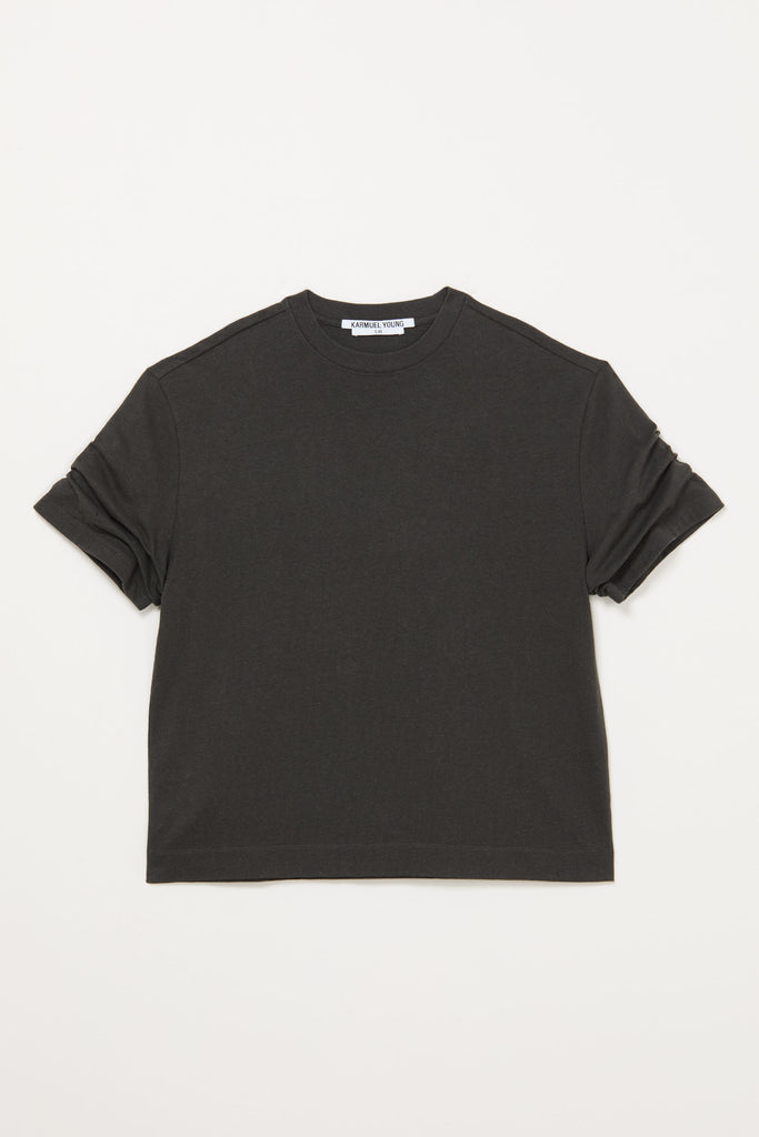 Dark Grey Wide Shoulder Roll Up Sleeve T-shirt