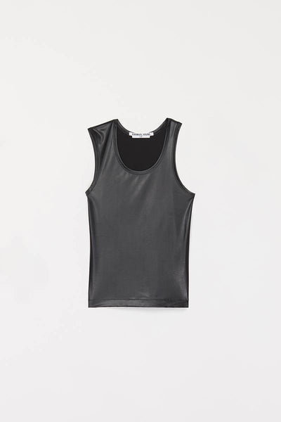 Black Faux Leather Asymmetric Tank Top