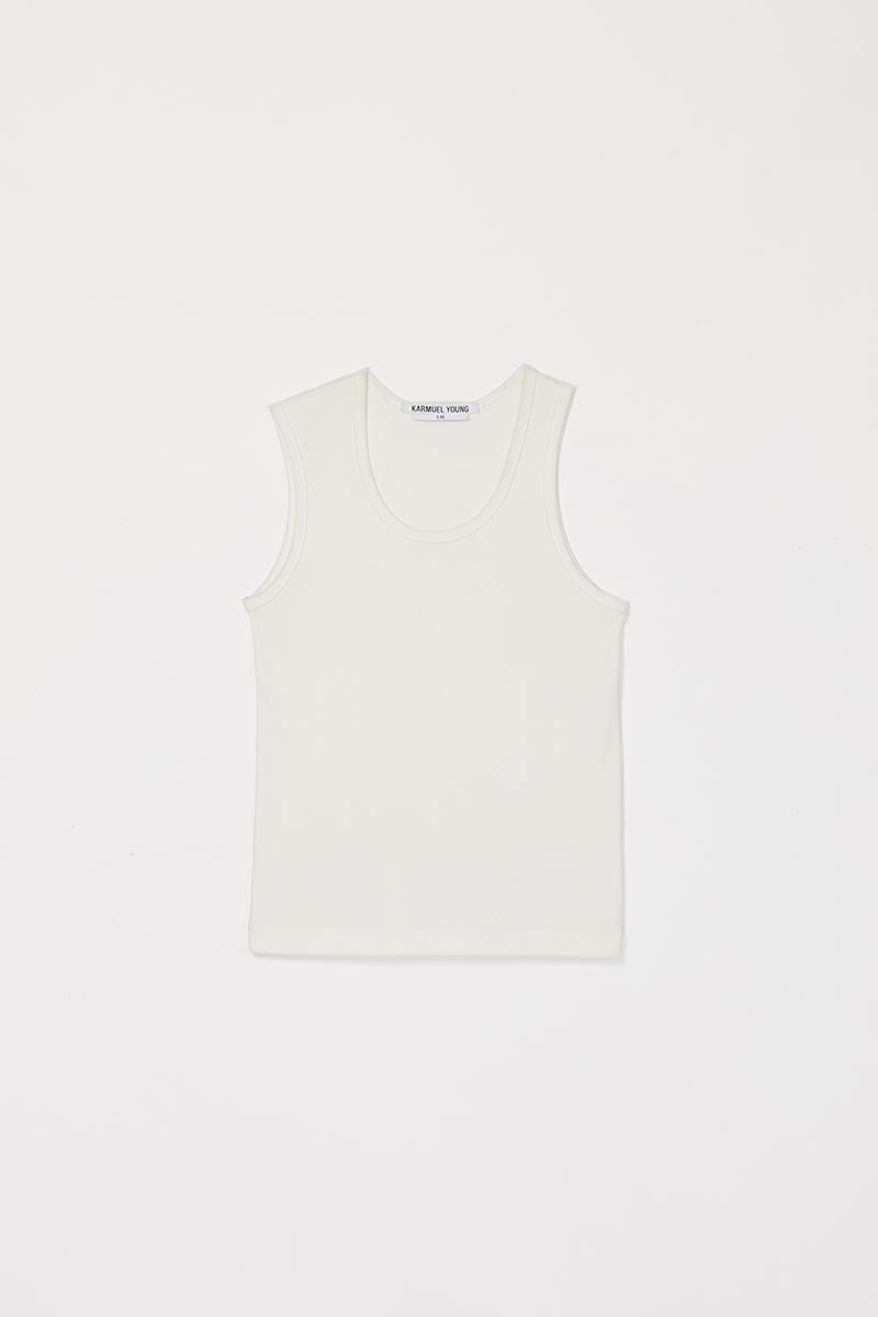 White Asymmetric Ribbed Tank Top