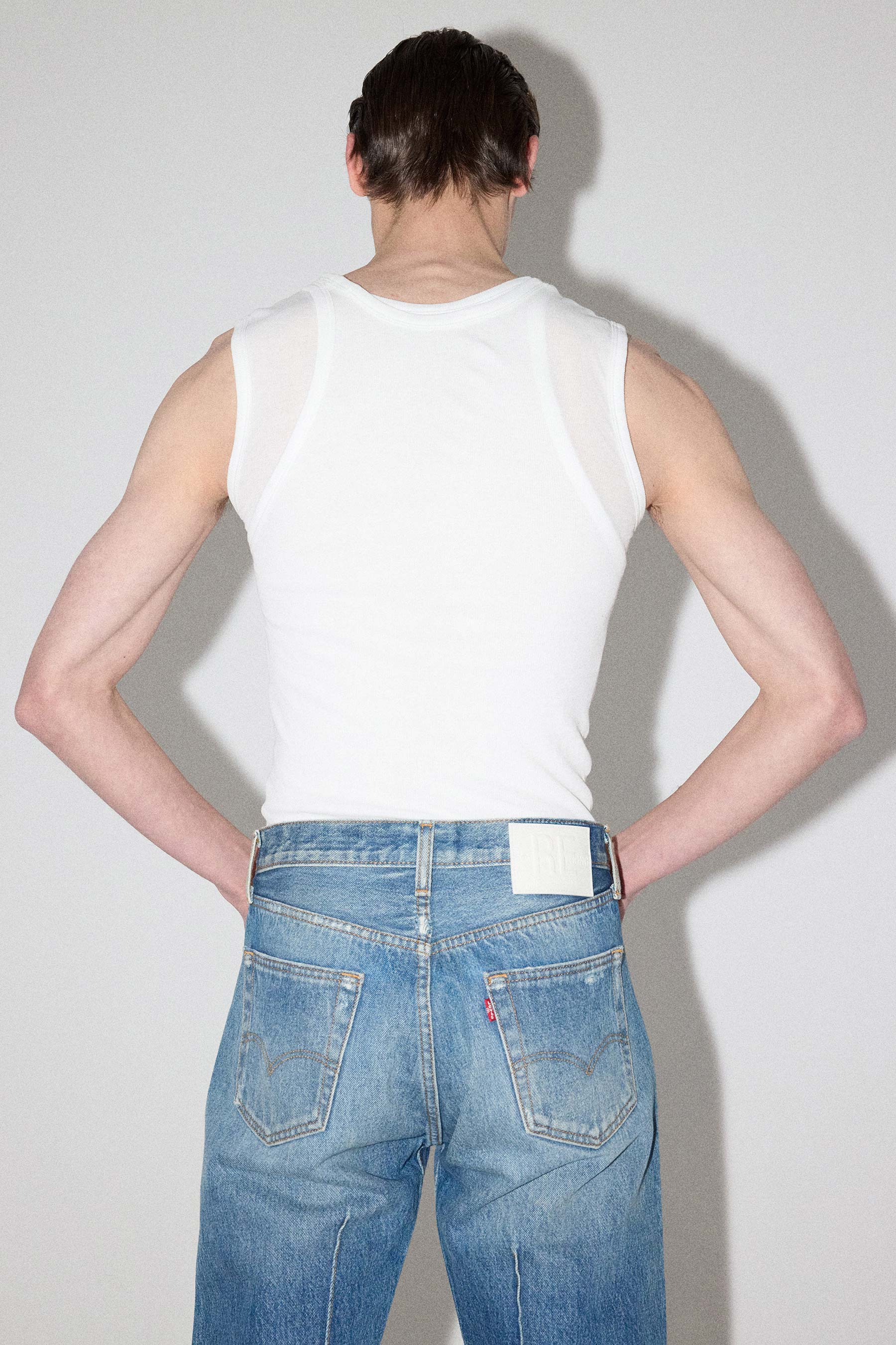 White Square Double Layered Asymmetric Rib Tank Top