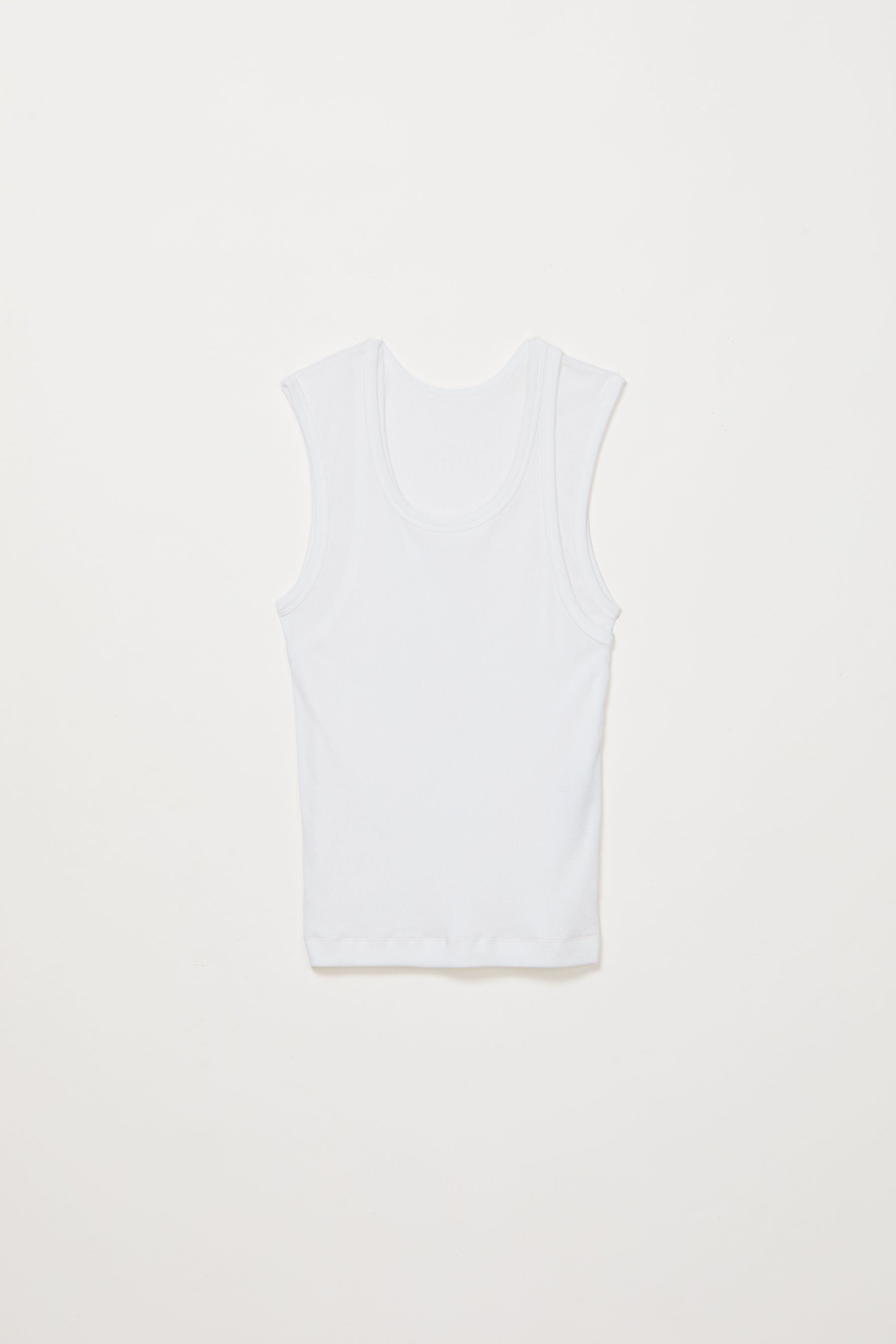 White Square Double Layered Asymmetric Rib Tank Top