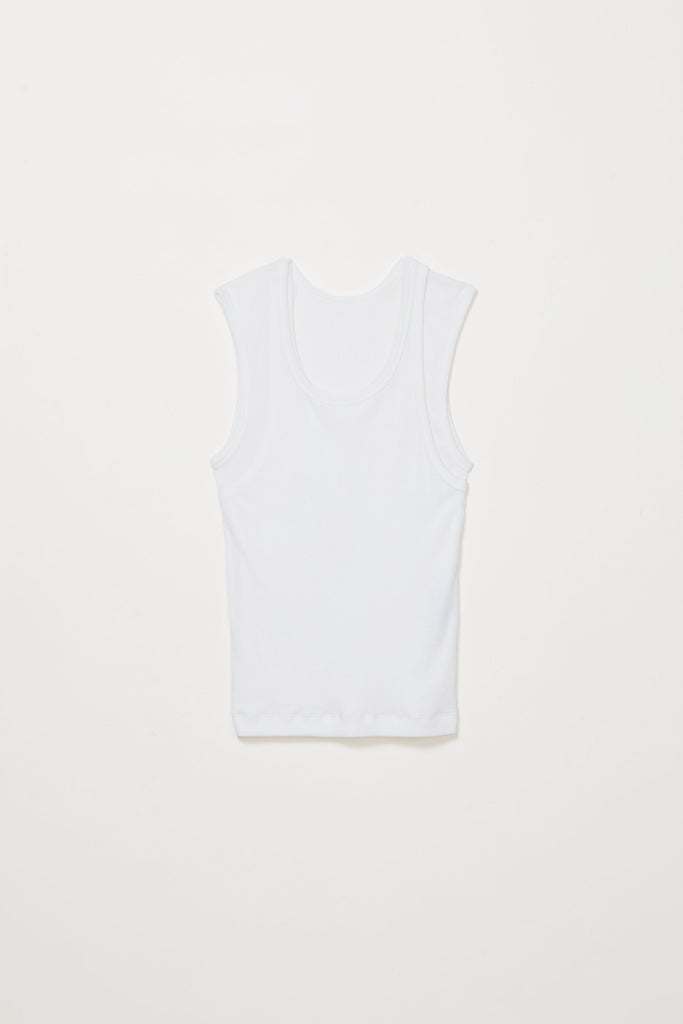White Square Double Layered Asymmetric Rib Tank Top