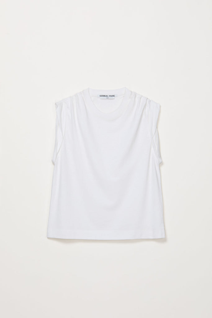 White Square Roll Shoulder Tank Top