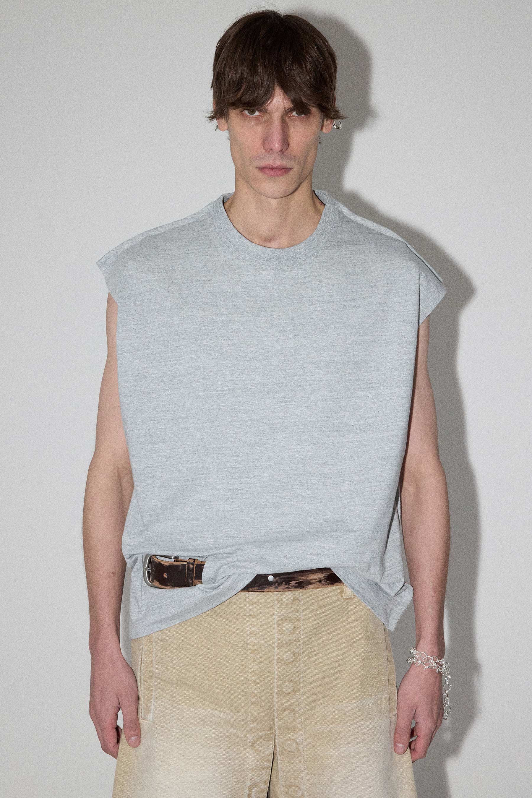 Light Grey Square XY-plane Belt Tank Top
