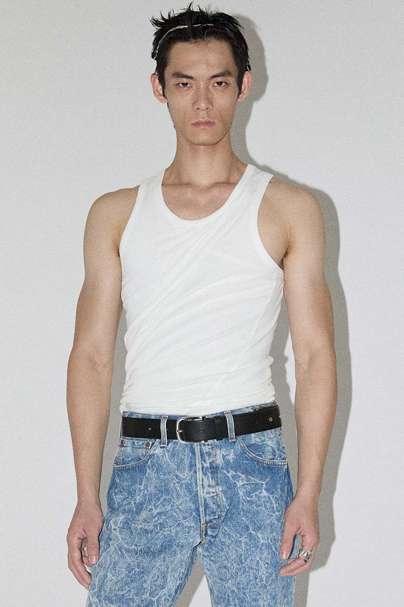 White Square Second Skin Twisted Tank Top