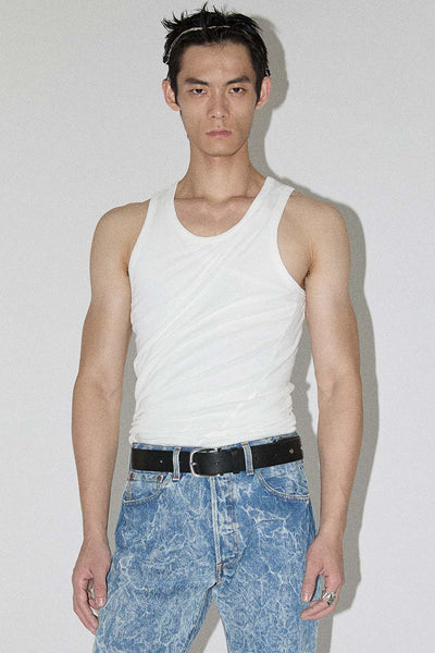 White Square Second Skin Twisted Tank Top