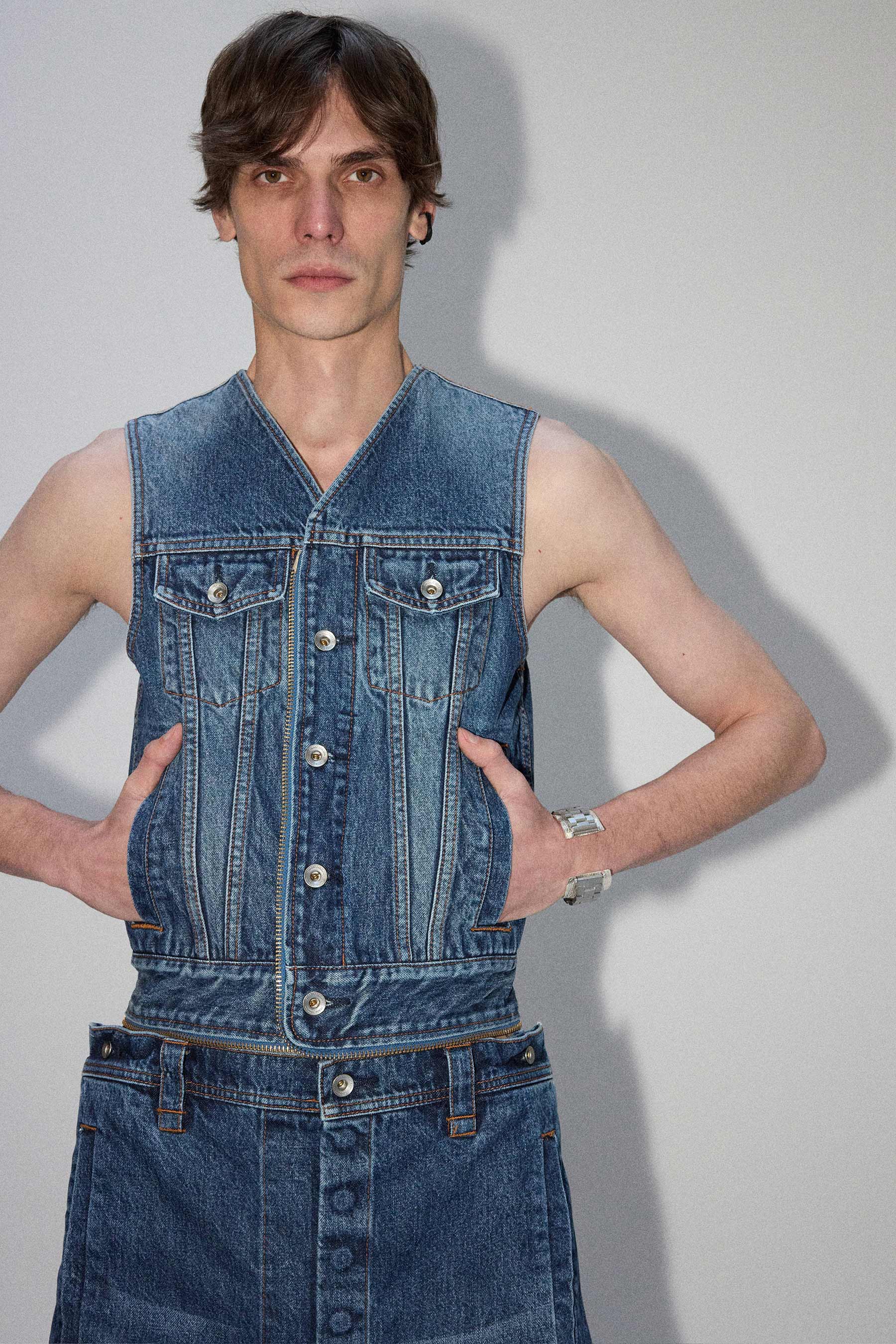 Blue Square Washed Denim Transform Bag Vest