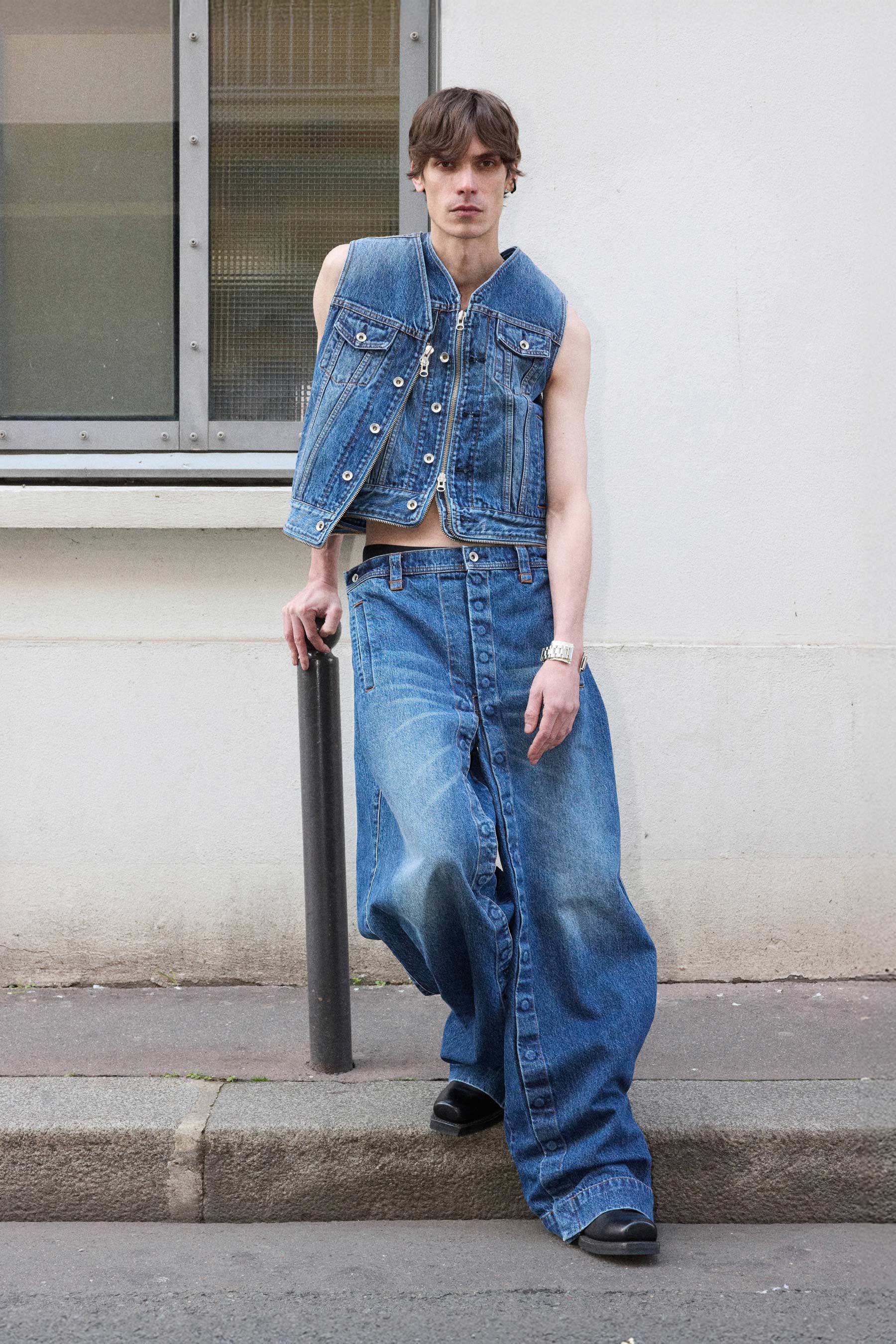 Blue Square Washed Denim Transform Bag Vest
