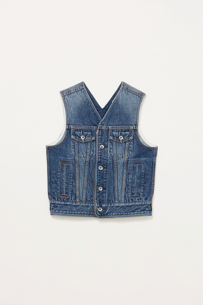 Blue Square Washed Denim Transform Bag Vest