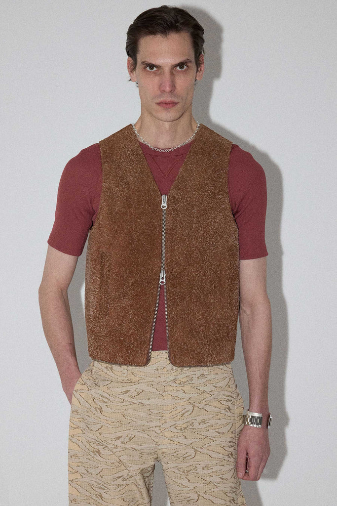 Brown Square Fury Suede Transform Bag Vest