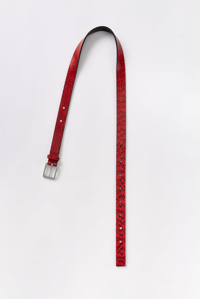 Red Python Leather Belt with Studs