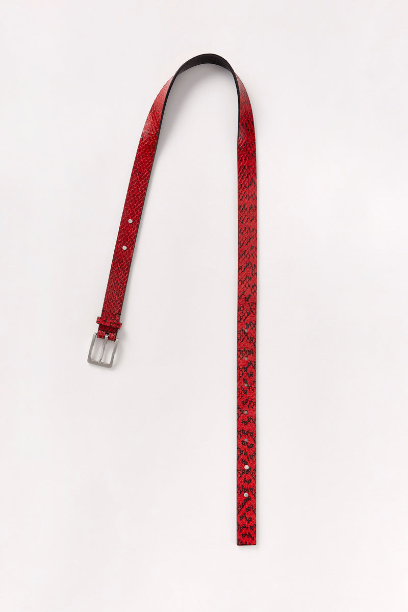 Red Python Leather Belt with Studs
