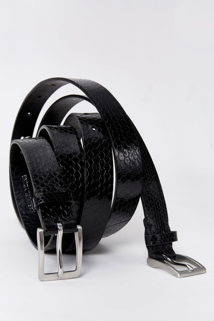 Black Python Leather Belt with Studs