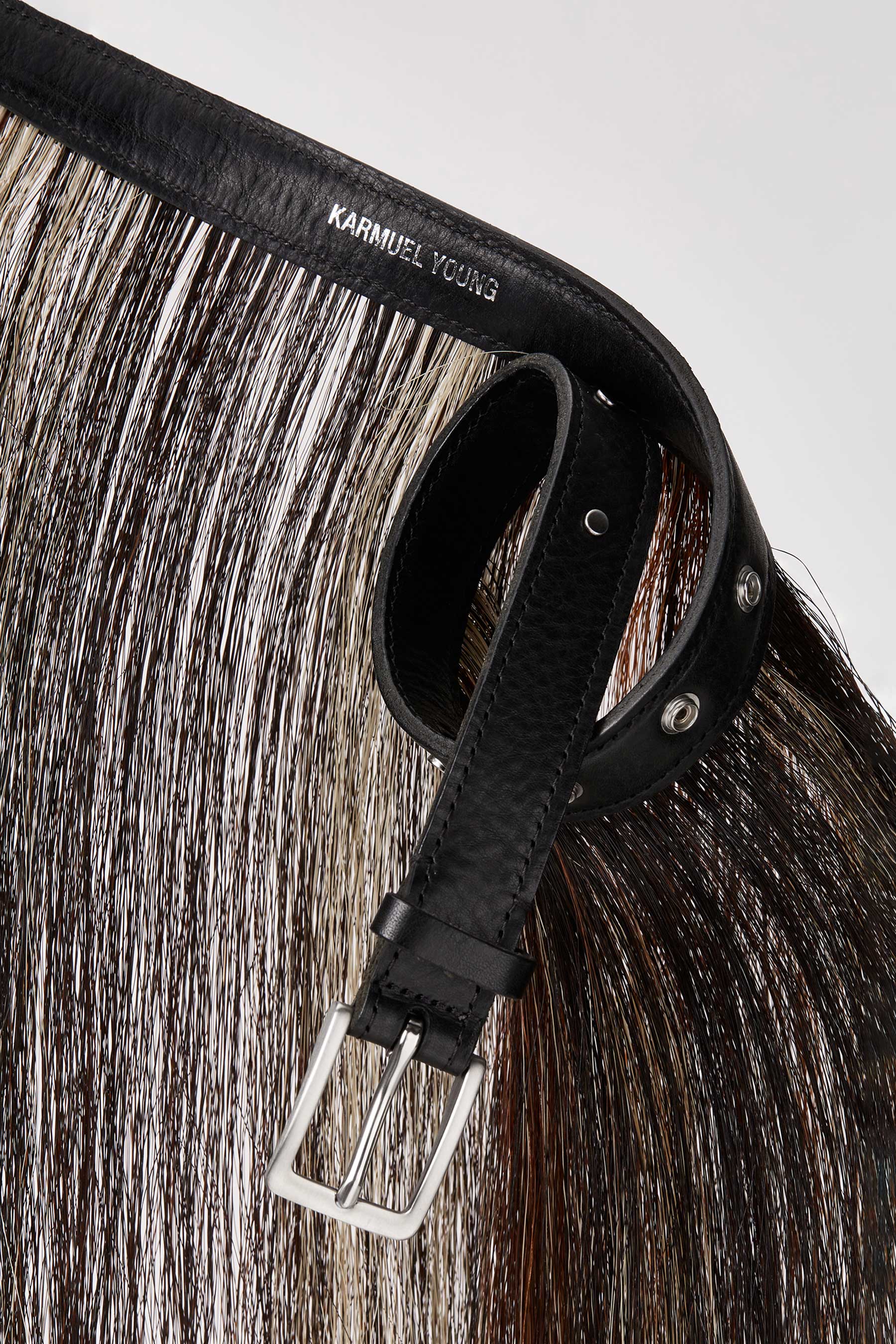Mixed Horse Tail Hair Black Calf Leather Belt
