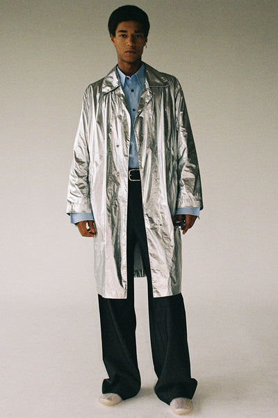Silver Polyamide Rectangle Trench Coat