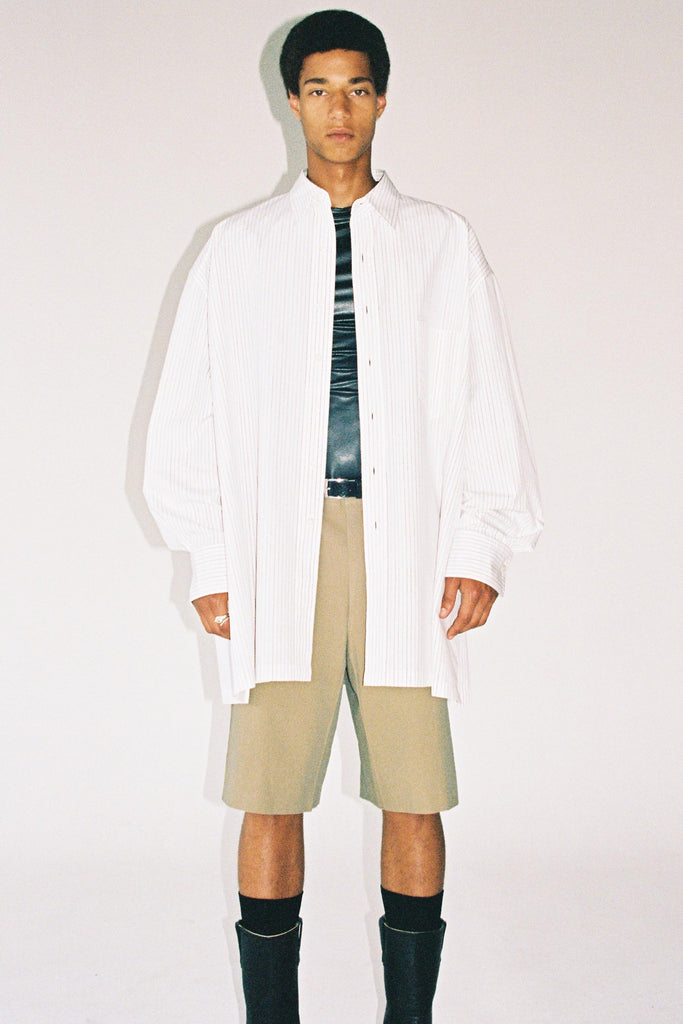White Hand-printed Stripe Strong Arm Overshirt Coat