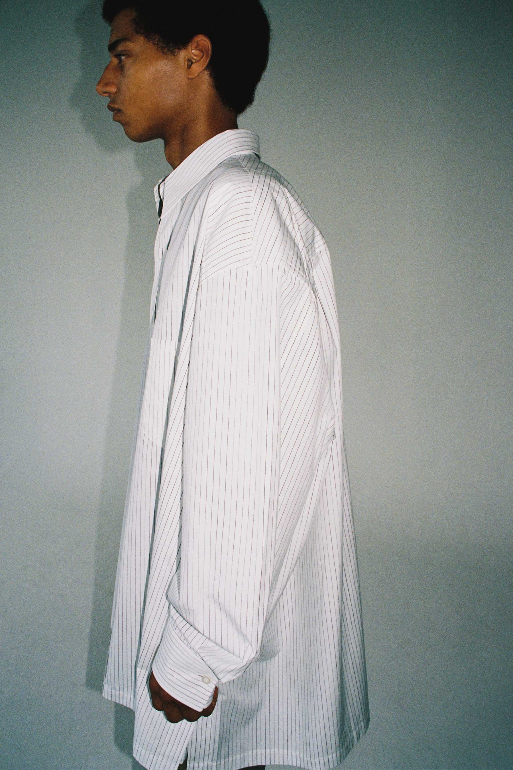 White Hand-printed Stripe Strong Arm Overshirt Coat