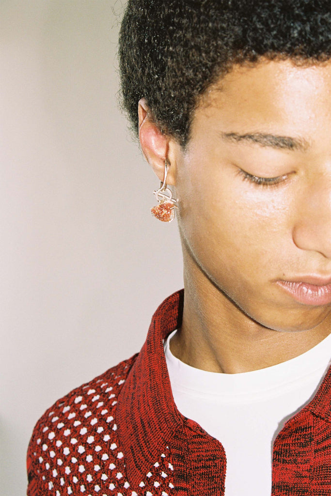 Silver Ear Cuff with Removable Red Vanadinite Pendant