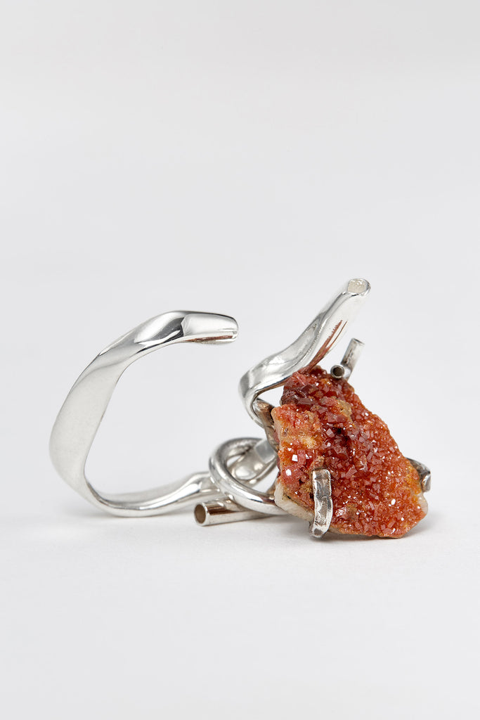 Silver Ear Cuff with Removable Red Vanadinite Pendant