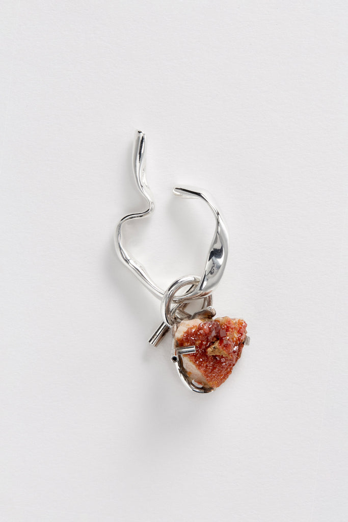 Silver Ear Cuff with Removable Red Vanadinite Pendant