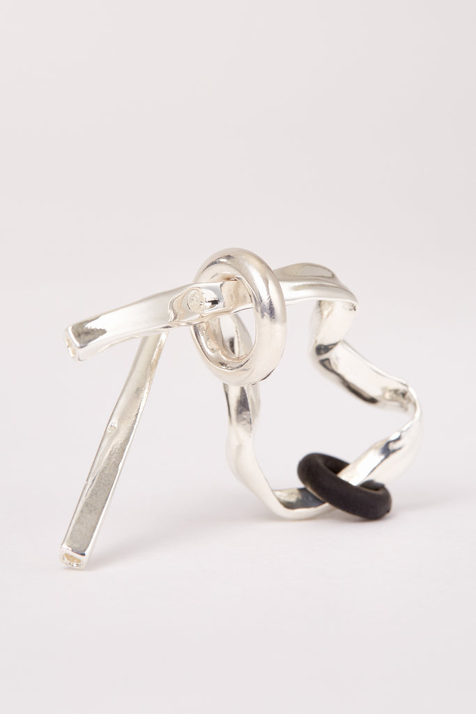 Silver Hinged Square Tube Ear Cuff with Rings