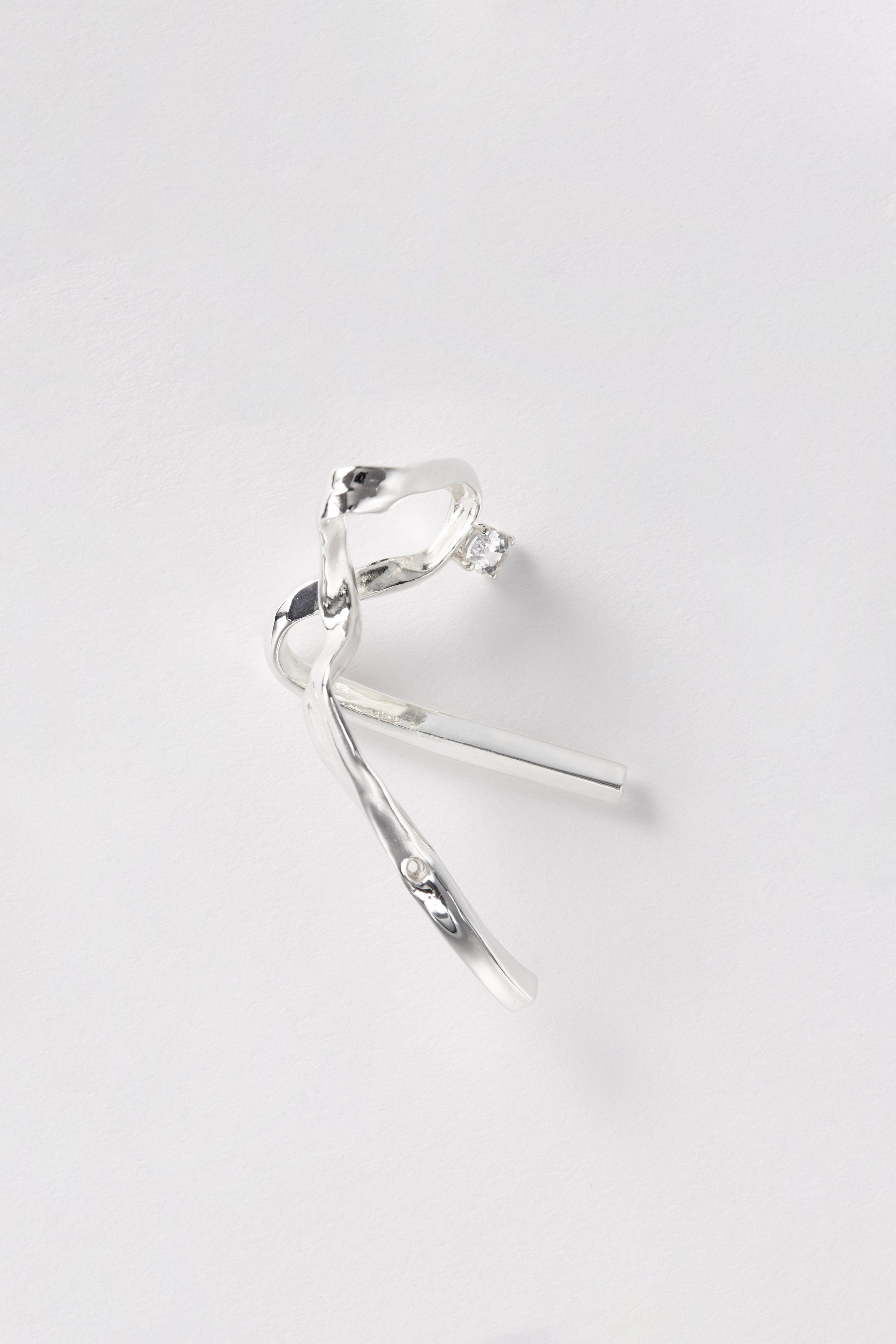Silver Hinged Square Tube Ear Cuff with Colourless Topaz