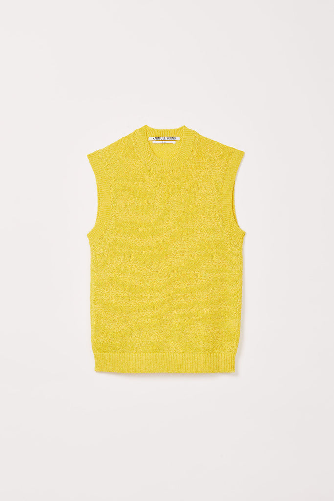 Yellow Nylon Crew Mockneck Sweater Vest