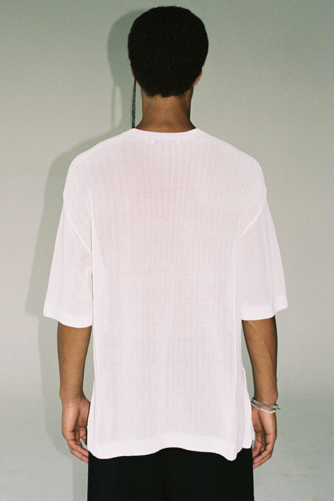 White Cotton Nylon Cuboid Knitted T-shirt