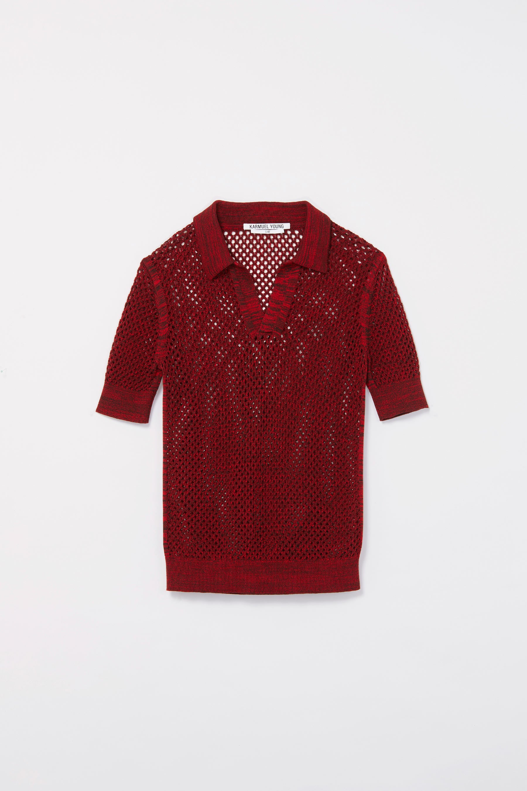 Red Cotton Mesh Knit Polo Sweater